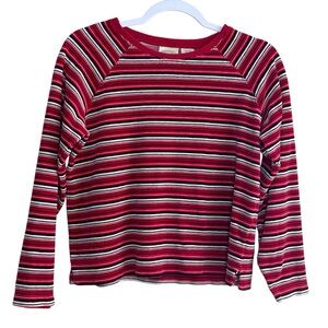 VTG St Johns Bay Womans Petite Small Red White Striped Terrycloth Sweatshirt Top